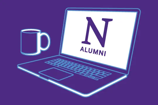 Graphic of an open laptop and cup of coffee